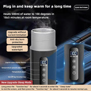 Electric kettle 12V 24V portable car heating cup 500 ml travel heating smart stainless steel insulation artifact OLED display