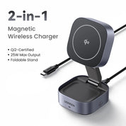 UGREEN Qi2/Qi Magnetic Wireless Charger Stand 15W 2-in-1 Charging Stand For iPhone 16 17 Pro Max/AirPods MagSafe Fast Charger