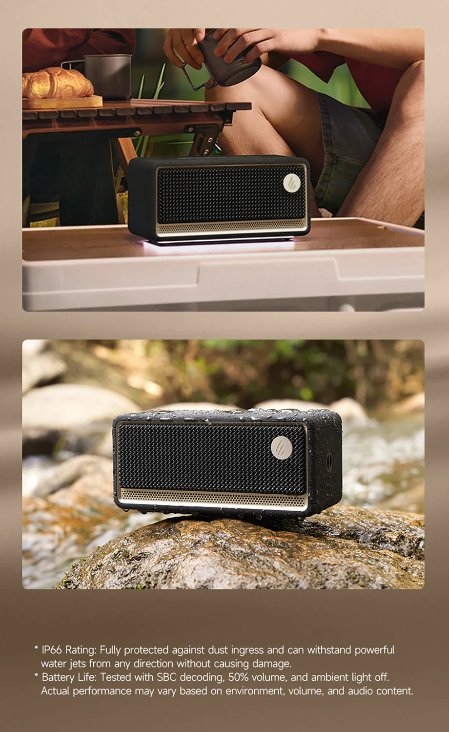 Edifier ES60 Portable Bluetooth Speaker Mini Sound Box Wireless Sound Bar 36W RMS Outdoor IP66 Waterproof Long Battery Life