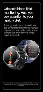 New 1.73" Sapphire Glass Uric Acid Blood Fat Health Trackr SmartWatch Blood Pressure ECG+PPG Clock Body Analysis Smartwatchs Men