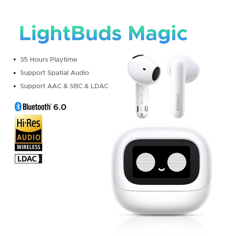 UGREEN LCD Full Color Smart Screen Wireless TWS Bluetooth Earphones Earbuds 52dB Active Noise Cancelling ANC In Ear Headphones