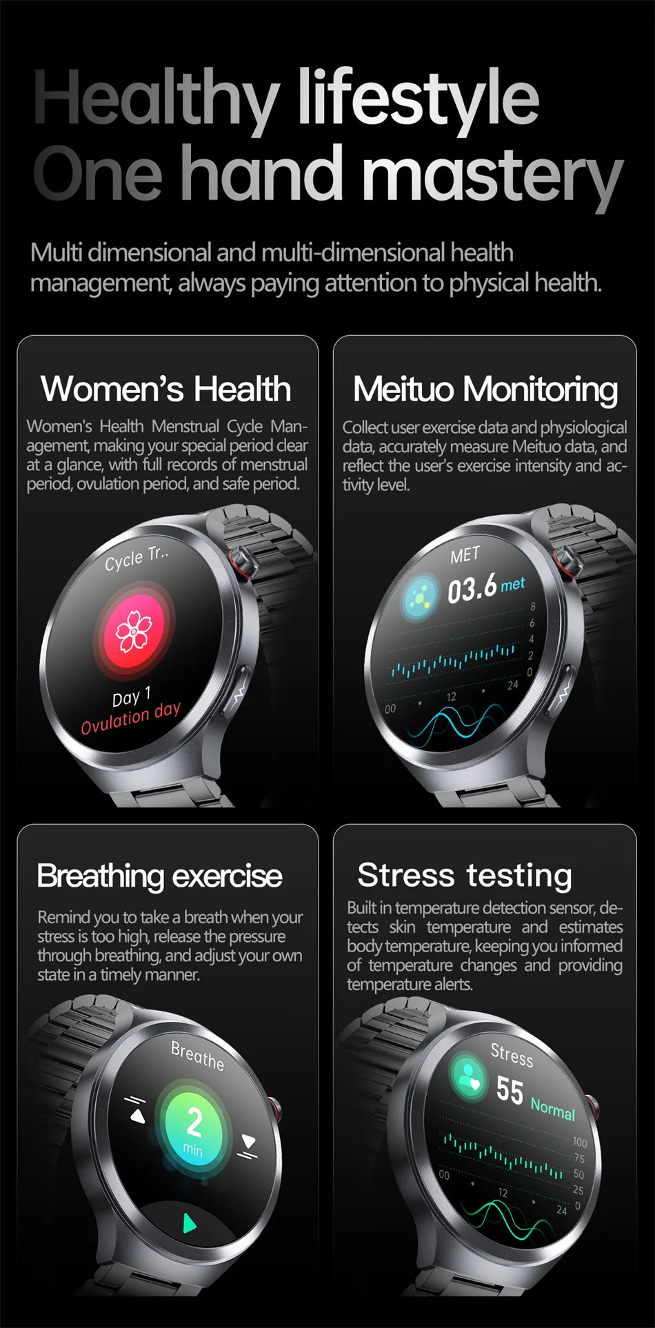 New 1.73" Sapphire Glass Uric Acid Blood Fat Health Trackr SmartWatch Blood Pressure ECG+PPG Clock Body Analysis Smartwatchs Men