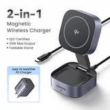 UGREEN Qi2/Qi Magnetic Wireless Charger Stand 15W 2-in-1 Charging Stand For iPhone 16 17 Pro Max/AirPods MagSafe Fast Charger