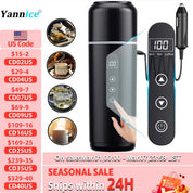 Electric kettle 12V 24V portable car heating cup 500 ml travel heating smart stainless steel insulation artifact OLED display
