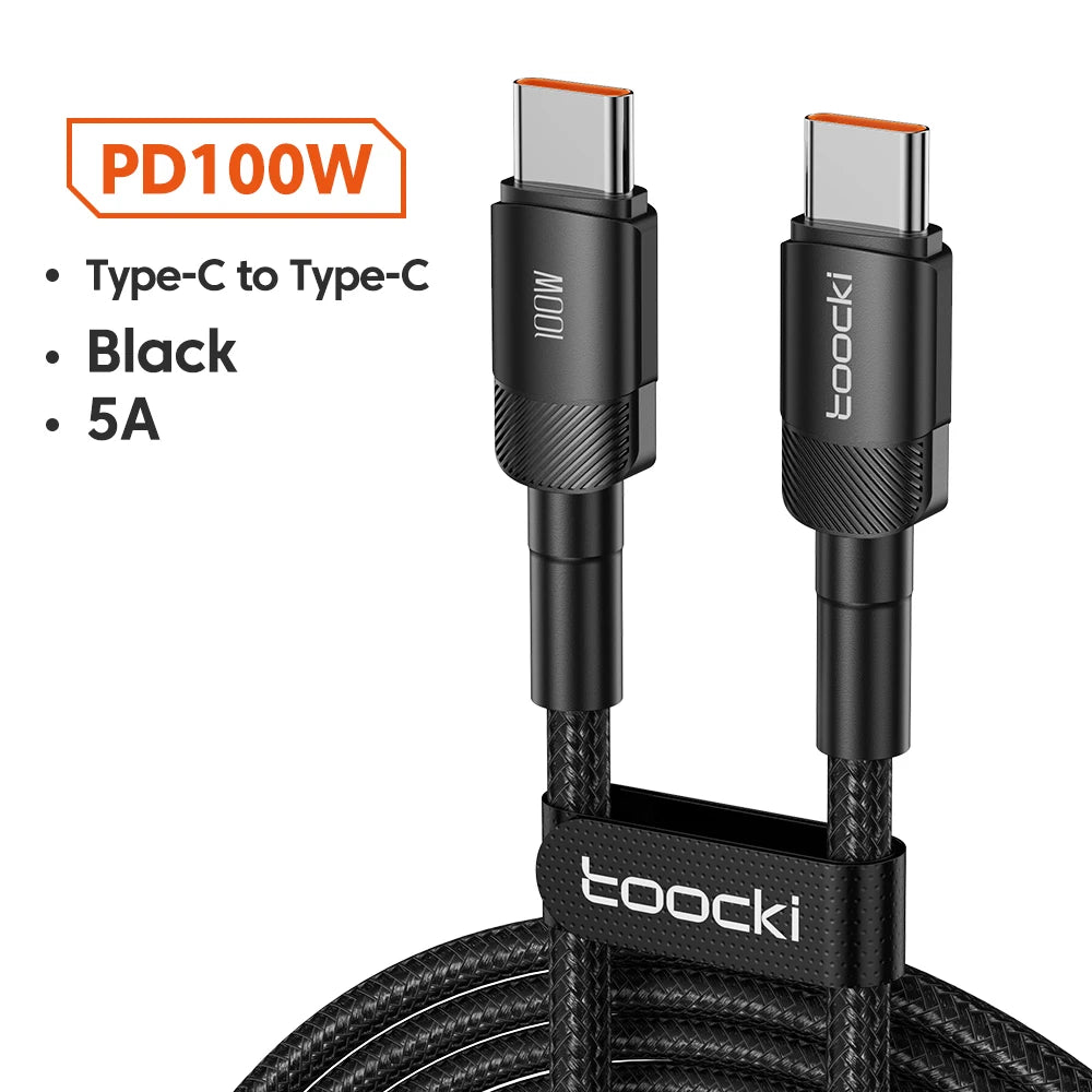 Toocki 100W Type C To Type C Cable USB C PD 5A Fast Charging Charger Cord for Xiaomi POCO F4 F3 Samsung Redmi Macbook 3M Cable