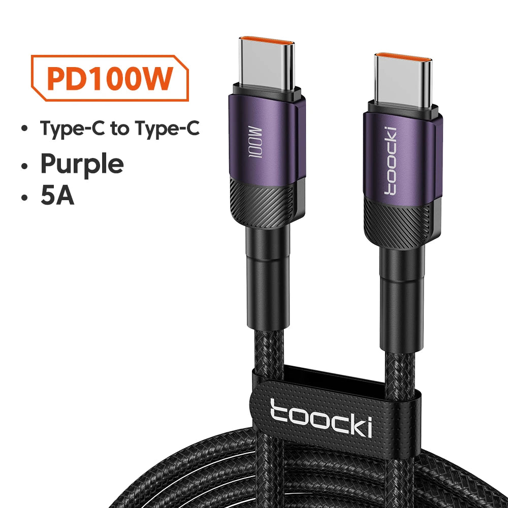 Toocki 100W Type C To Type C Cable USB C PD 5A Fast Charging Charger Cord for Xiaomi POCO F4 F3 Samsung Redmi Macbook 3M Cable