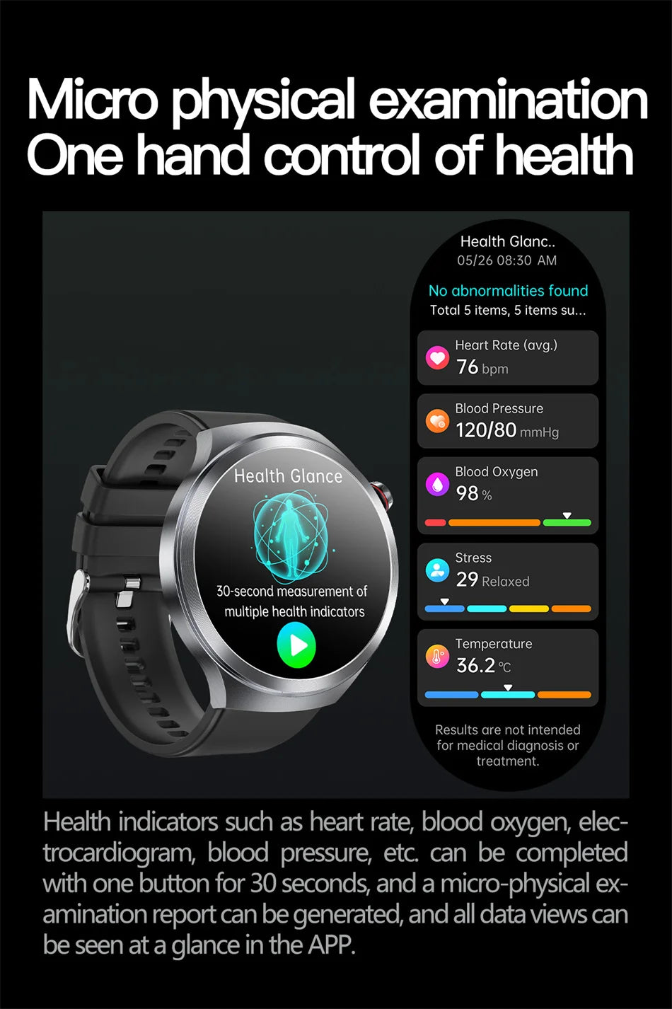 New 1.73" Sapphire Glass Uric Acid Blood Fat Health Trackr SmartWatch Blood Pressure ECG+PPG Clock Body Analysis Smartwatchs Men