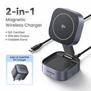 UGREEN Qi2/Qi Magnetic Wireless Charger Stand 15W 2-in-1 Charging Stand For iPhone 16 17 Pro Max/AirPods MagSafe Fast Charger