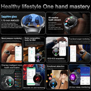 New 1.73" Sapphire Glass Uric Acid Blood Fat Health Trackr SmartWatch Blood Pressure ECG+PPG Clock Body Analysis Smartwatchs Men