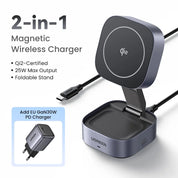 UGREEN Qi2/Qi Magnetic Wireless Charger Stand 15W 2-in-1 Charging Stand For iPhone 16 17 Pro Max/AirPods MagSafe Fast Charger